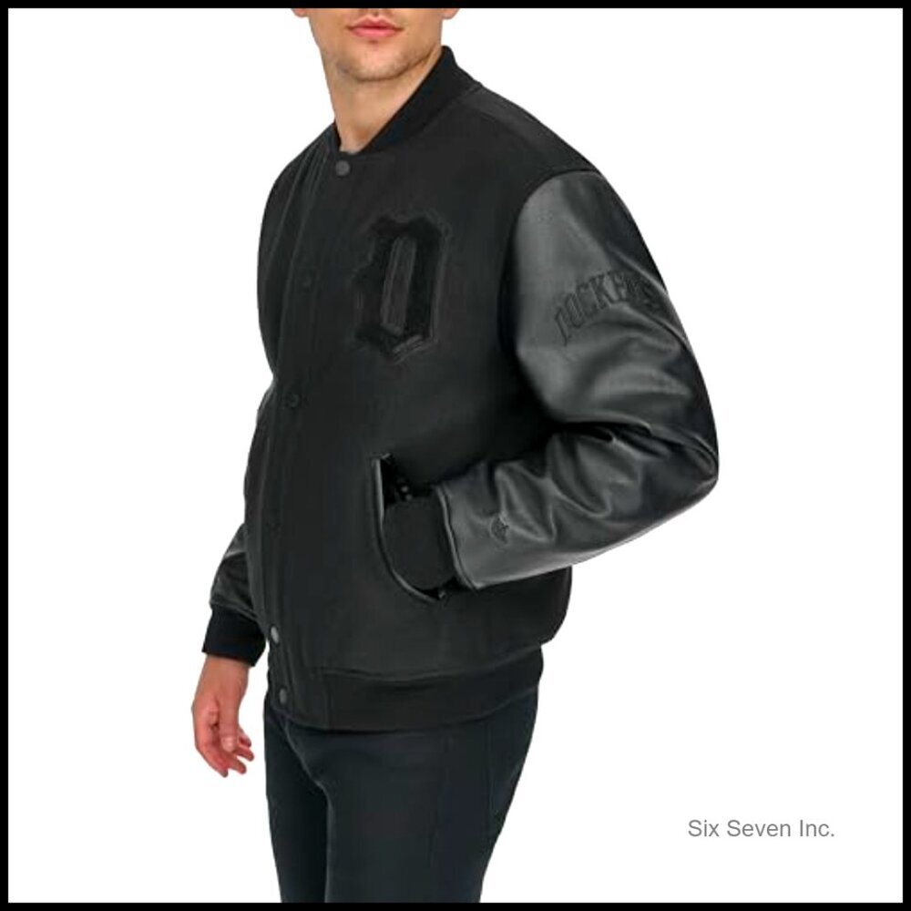 Varsity Bomber Jacket Mixed Media Faux Leather Wool Blend Retro Classic - Picture 4 of 7